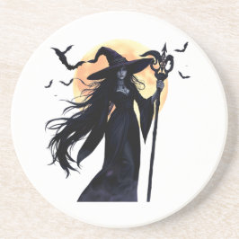 Mystieke heks onder een volle maan zandsteen onderzetter