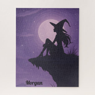 Mystieke heks silhouet onder maanlicht cadeau legpuzzel