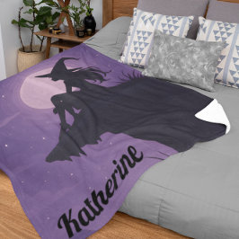 Mystieke Heks Silhouet Onder Maneschijn Cadeau Sherpa Deken