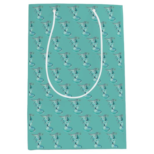 Mystieke Hemelse Draak in Teal Medium Cadeauzakje (Voorkant)
