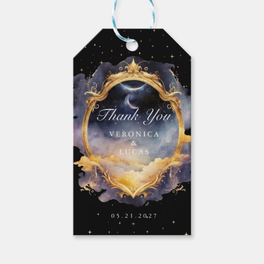 Mystieke Hemelse Gouden Maan Huwelijk Dank U Cadeaulabel (Voorkant)
