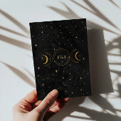 Mystieke Hemelse Gouden Maan Sterren Zwarte Huweli Kaart