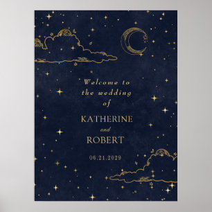 Mystieke Hemelse Gouden Maan Wolken Bruiloft Poster