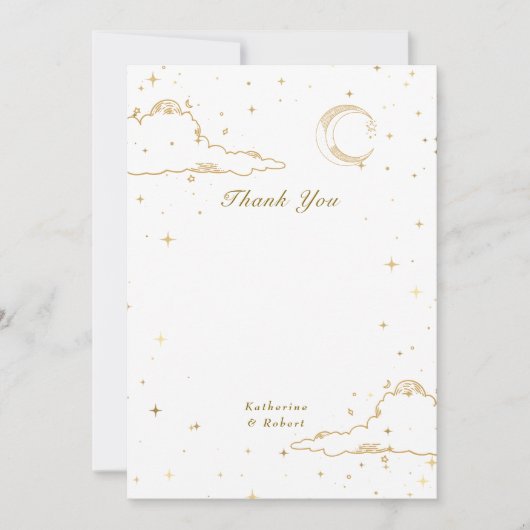 Mystieke Hemelse Gouden Maan Wolken Trouwen Bedankkaart (Voorkant)