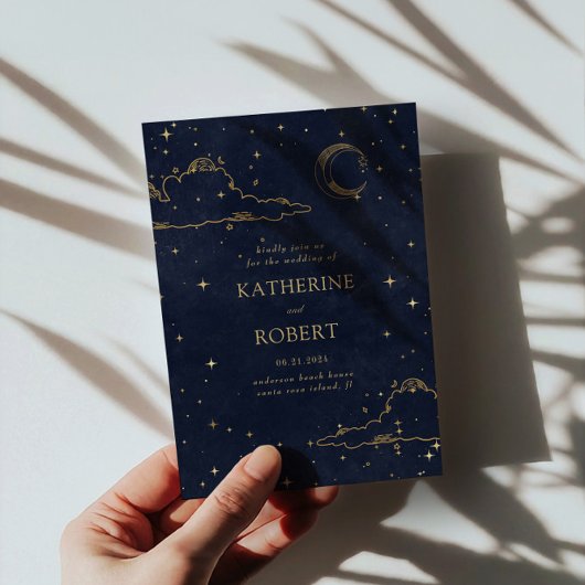 Mystieke Hemelse Gouden Maan Wolken Trouwen Kaart