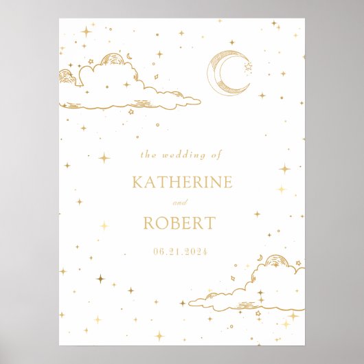 Mystieke Hemelse Gouden Maan Wolken Trouwen Poster (Voorkant)