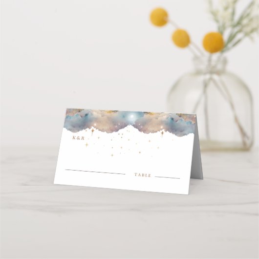 Mystieke Hemelse Gouden Sterren Trouwplaats Kaart Plaatskaartje (Voorkant)