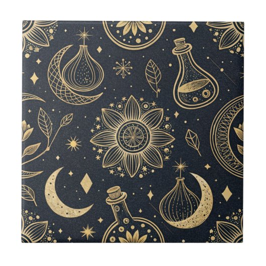 Mystieke Hemelse Hekserij - Gouden Botanisch (2) Tegeltje (Voorkant)