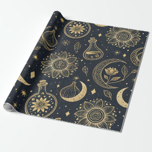 Mystieke Hemelse Hekserij - Gouden Botanische Cadeaupapier