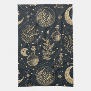 Mystieke Hemelse Hekserij - Gouden Botanische Theedoek