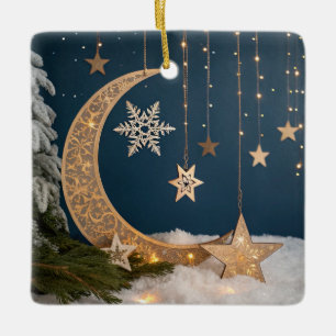 Mystieke Hemelse Kerstmaan Keramisch Ornament