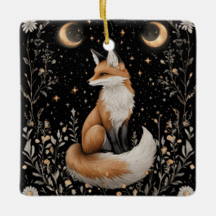 Mystieke Hemelse Vos en Bloemen Keramisch Ornament