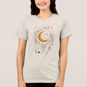 Mystieke Hemelse Winter Fantasie Maan & Goud Tri-Blend Shirt
