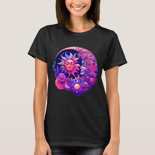 Mystieke hemelse zon en maan t-shirt (Voorkant)