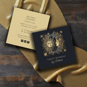 Mystieke hemelse zon maan tarot lezer vierkante visitekaartje