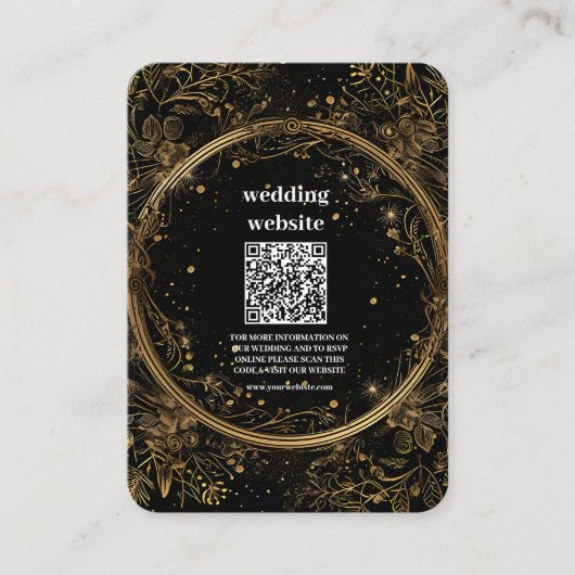 Mystieke Hemelse Zwart en Gouden Bruiloft Informatiekaartje (Voorkant)