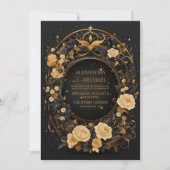 Mystieke Hemelse Zwart en Gouden Bruiloft Kaart (Voorkant)