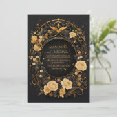 Mystieke Hemelse Zwart en Gouden Bruiloft Kaart (Staand voorkant)