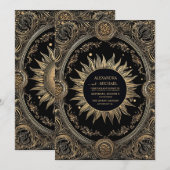 Mystieke Hemelse Zwart en Gouden Bruiloft Kaart (Voorkant / Achterkant)