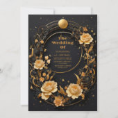 Mystieke Hemelse Zwart en Gouden Bruiloft Kaart (Voorkant)