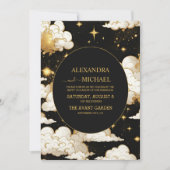 Mystieke Hemelse Zwart en Gouden Bruiloft Kaart (Voorkant)