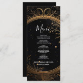 Mystieke Hemelse Zwart en Gouden Bruiloft Menu (Voorkant / Achterkant)