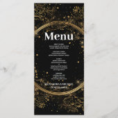 Mystieke Hemelse Zwart en Gouden Bruiloft Menu (Voorkant)