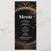 Mystieke Hemelse Zwart en Gouden Bruiloft Menu (Voorkant)