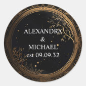 Mystieke Hemelse Zwart en Gouden Bruiloft Ronde Sticker (Voorkant)