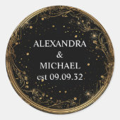 Mystieke Hemelse Zwart en Gouden Bruiloft Ronde Sticker (Voorkant)