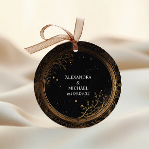 Mystieke Hemelse Zwart en Gouden Bruiloft Ronde Sticker