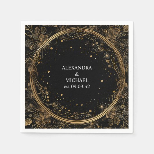 Mystieke Hemelse Zwart en Gouden Bruiloft Servet (Voorkant)