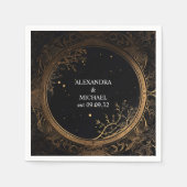 Mystieke Hemelse Zwart en Gouden Bruiloft Servet (Voorkant)