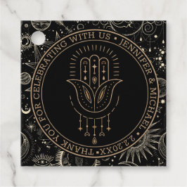 Mystieke hemelse zwart gouden bruiloft dank u bedankjes labels