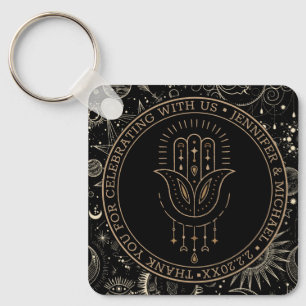 Mystieke hemelse zwart gouden bruiloft dank u sleutelhanger