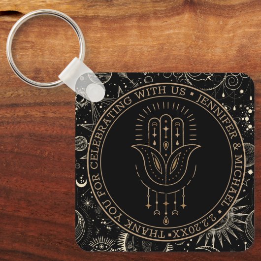 Mystieke hemelse zwart gouden bruiloft dank u sleutelhanger (Voorkant)