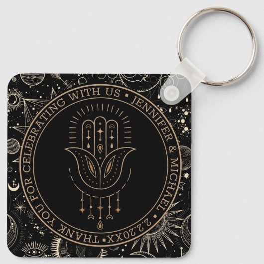 Mystieke hemelse zwart gouden bruiloft dank u sleutelhanger (Achterkant)