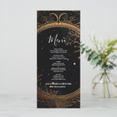 Mystieke Hemelse Zwarte en Gouden Bruiloft Menu (Staand voorkant)
