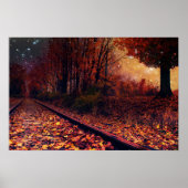 Mystieke herfst avond spoorweg loof poster (Voorkant)