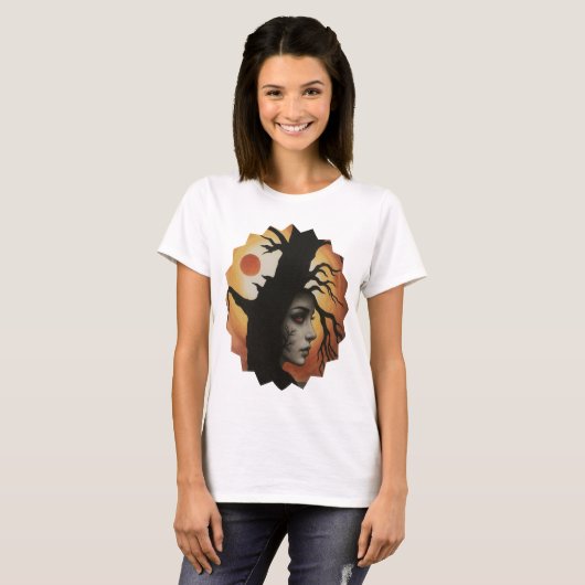 Mystieke herfstboom vrouw – Fantasy T-shirt (Voorkant volledig)
