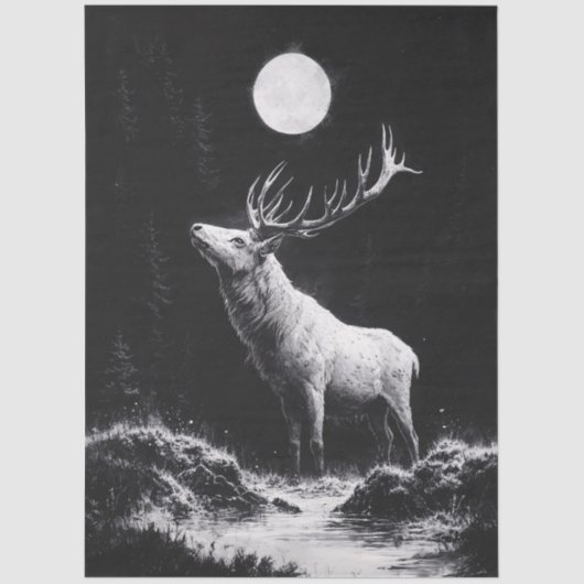 Mystieke hert onder Full Moon Decoupage Tissuepapier (Voorkant)