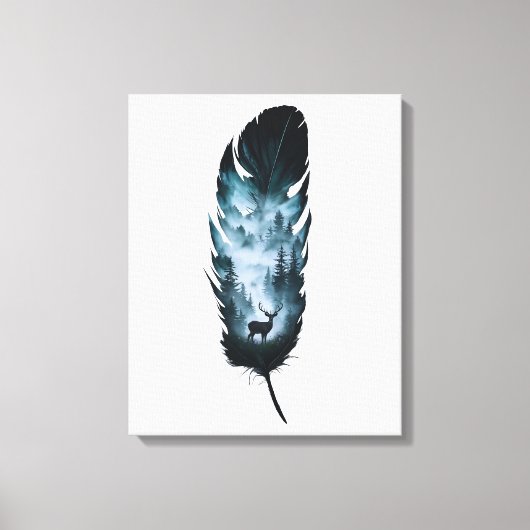 Mystieke herten in Forest Feather Large Canvas Afdruk (Voorkant)