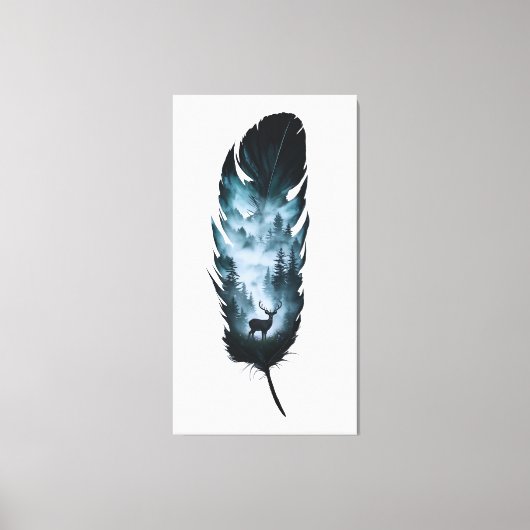 Mystieke herten in Forest Feather Large Canvas Afdruk (Voorkant)