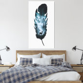Mystieke herten in Forest Feather Large Canvas Afdruk (Insitu (Slaapkamer))