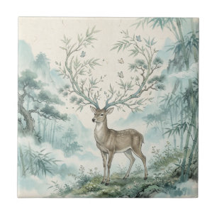 Mystieke hertenbos waterkleurkunst tegeltje