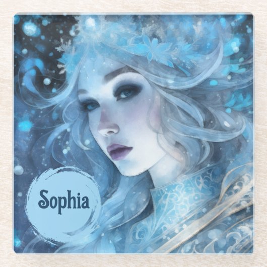 Mystieke Ice Queen - Fantasy Winter Goddess Art Glazen Onderzetter (Voorkant)