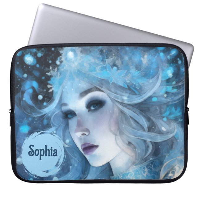 Mystieke Ice Queen - Fantasy Winter Goddess Art Laptop Sleeve (Voorkant)