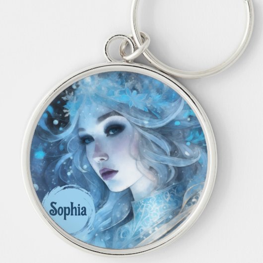 Mystieke Ice Queen - Fantasy Winter Goddess Art Sleutelhanger (Voorkant)