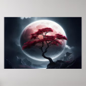 Mystieke Japanse Stijl Roze Boom Poster (Voorkant)