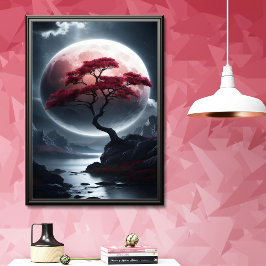 Mystieke Japanse Stijl Roze Boom Poster